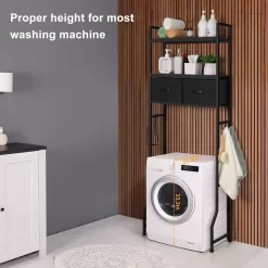 ETELI Over The Toilet Storage Cabinet with Fabric Drawers 3 Tier Bathroom Shelf Over Toilet Space - Black