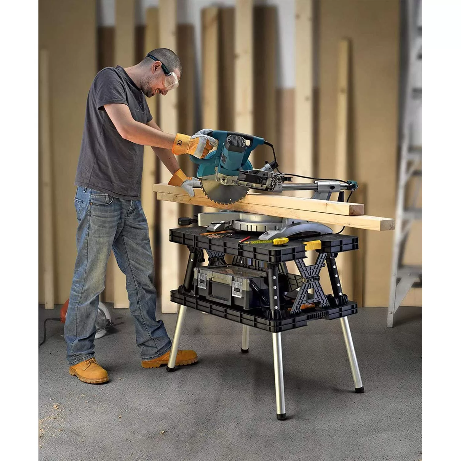 Keter Portable Folding Work Table Tool Storage Stand Workbench with 12 Inch Wood Clamps