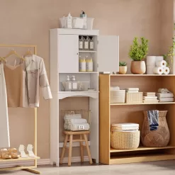 Gizoon Over The Toilet Storage Cabinet with Adjustable Shelf and Double Doors - White