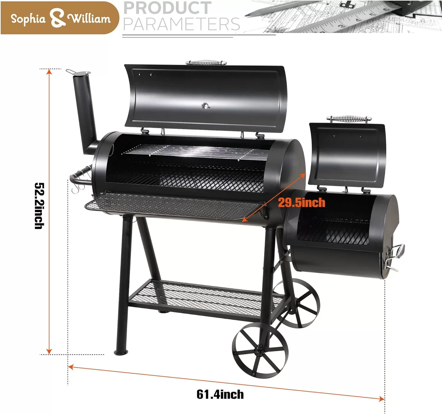 Sophia & William Heavy-Duty Charcoal Smoker Grills Extra Large Outdoor BBQ Gill