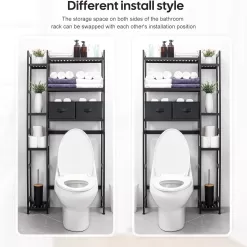 Homde Over The Toilet Storage with Basket and Drawer, Bamboo Bathroom Organizer, Brown