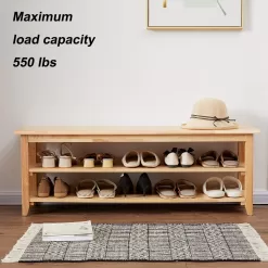 XKZG Storage Bench Wooden Shoe Bench Simple Style Wood Entryway Bench Shoe Rack (Natural,47.2