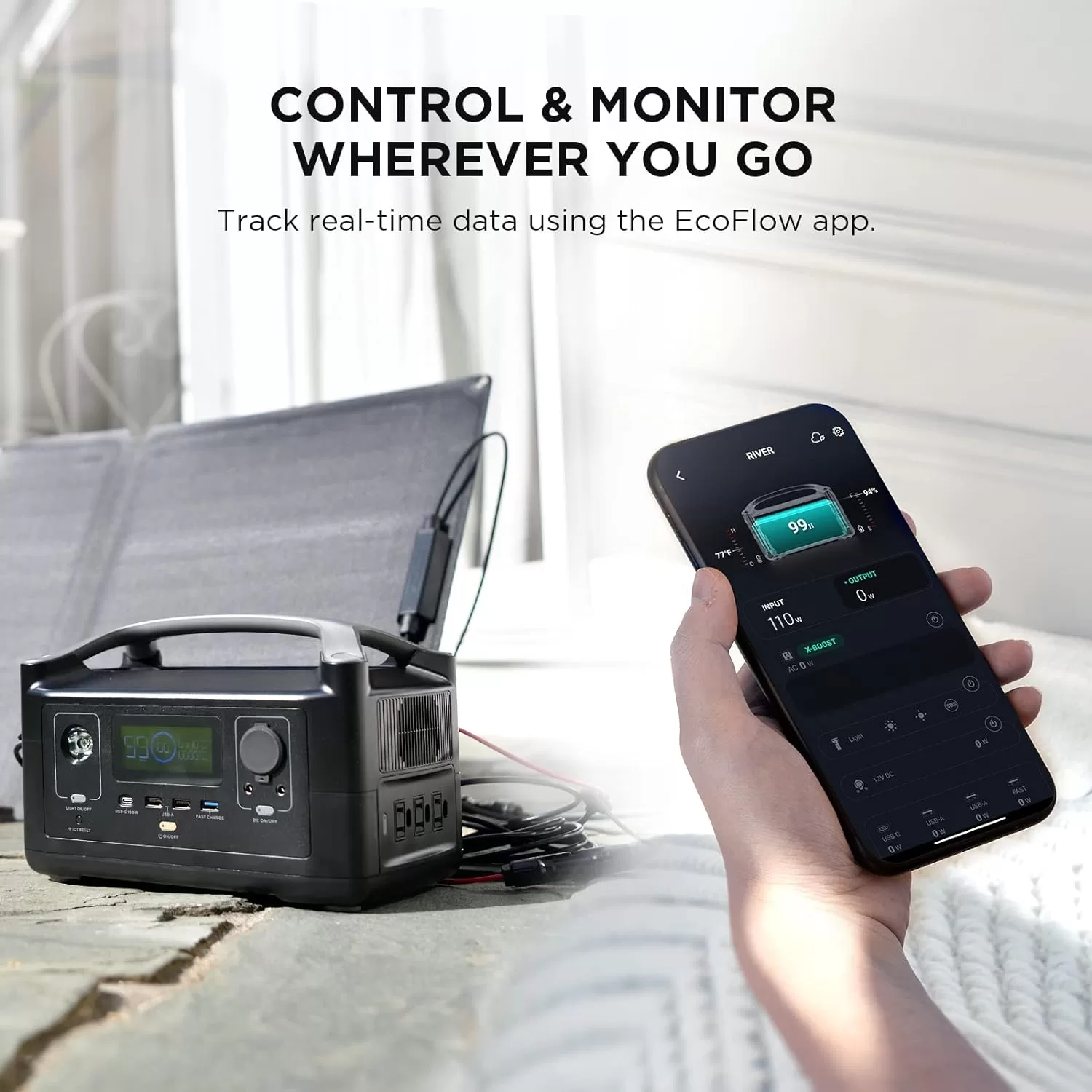 EF ECOFLOW RIVER 288Wh Portable Power Station,3 x 600W(Peak 1200W) AC Outlets & LED Flashlight