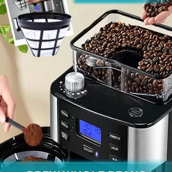 10-Cup Programmable Grind & Brew Coffee Maker with Built-In Burr Grinder, Large 1.5L Water Tank, Keep Warm Plate