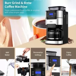 10-Cup Programmable Grind & Brew Coffee Maker with Built-In Burr Grinder, Large 1.5L Water Tank, Keep Warm Plate