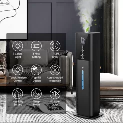 Humidifiers Large Room Bedroom with 7 Colors Light, 2.1Gal(8L) 3 Speed Quiet Ultrasonic Cool Mist Humidifier (Black)
