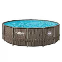 Funsicle 16ft x 48in Round Oasis Designer Above Ground Pool, Dark Double Rattan with SkimmerPlus Filter Pump & Ladder