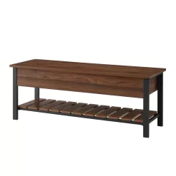 Walker Edison Julian Rustic Farmhouse Lift Top Entry Bench with Bottom Rack, 48 Inch, Dark Walnut