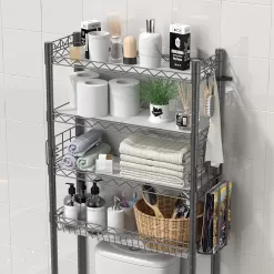 Hodonas Bathroom Organizer Over Toilet Storage, 4-Tier Toilet Shelf Bathroom Shelves Over Toilet, Gray