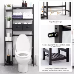 Homde Over The Toilet Storage with Basket and Drawer, Bamboo Bathroom Organizer, Brown