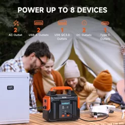Portable Power Station 300W(Peak 600W), BailiBatt 257Wh 8-Port Portable Generator with Flashlight