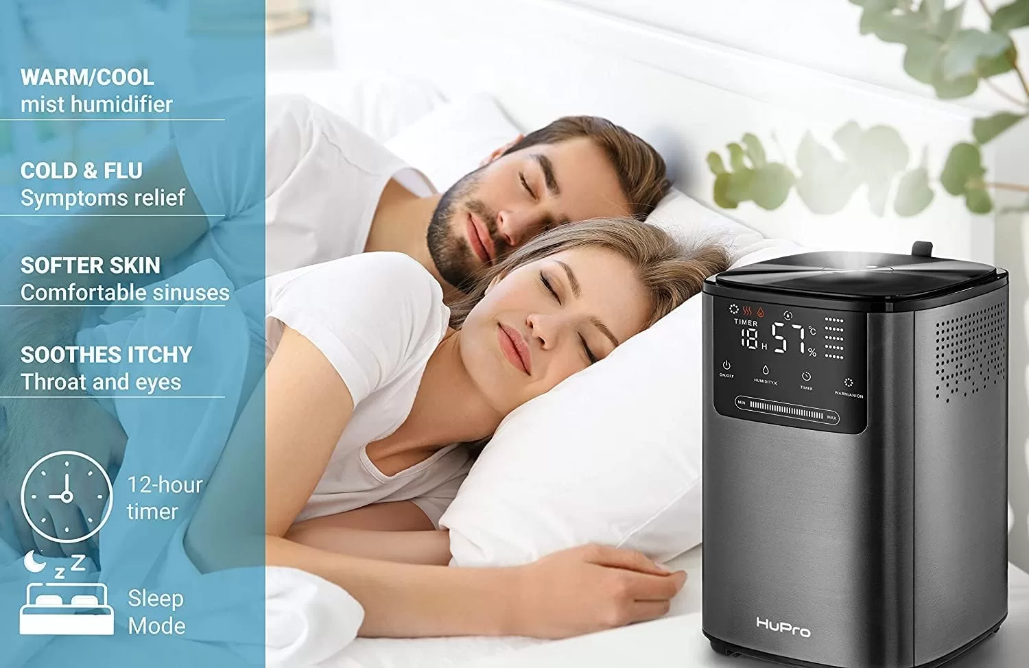 Hupro Top Fill Cool Mist & Warm Mist Humidifier for Large Room Home Bedroom Living Room 4L Big Capacity