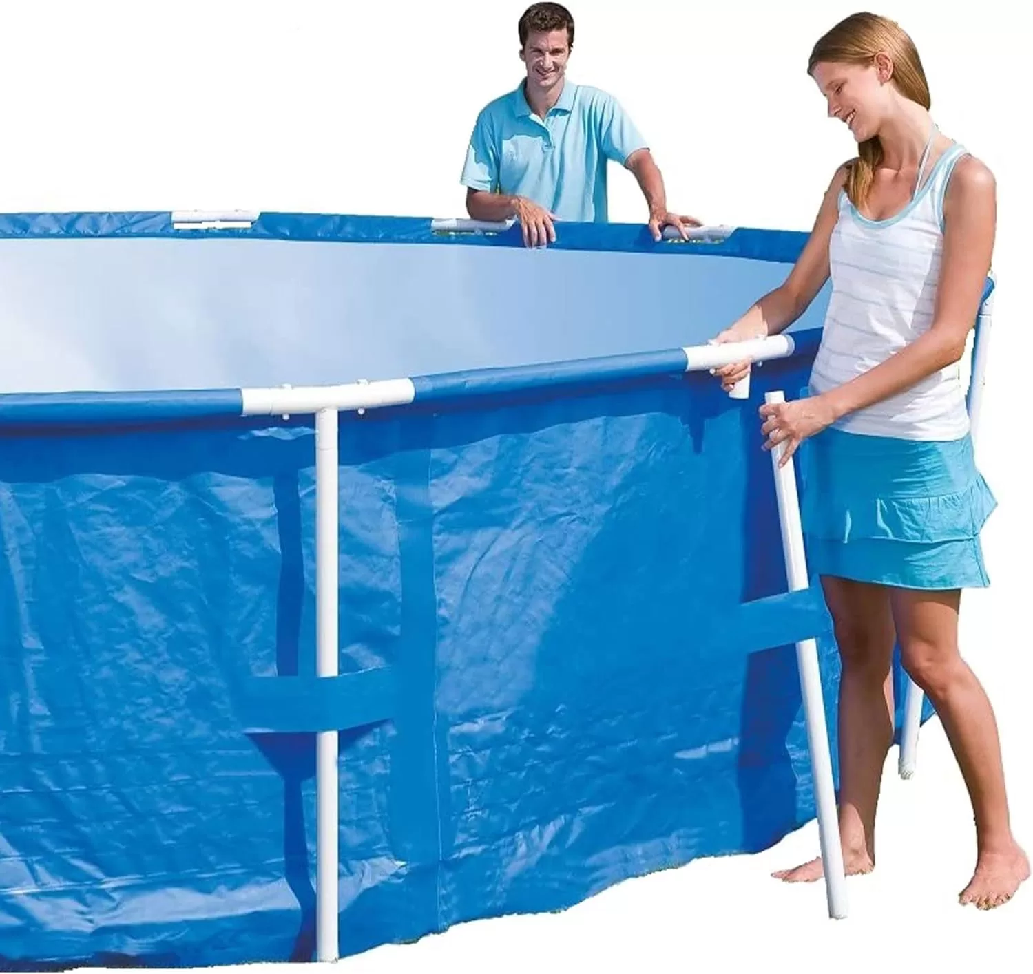 Bestway Steel Pro 15' x 48" Round Steel Frame Above Ground Outdoor Swimming Pool Outdoor Metal Frame with Heavy Duty Repair Patch, Blue