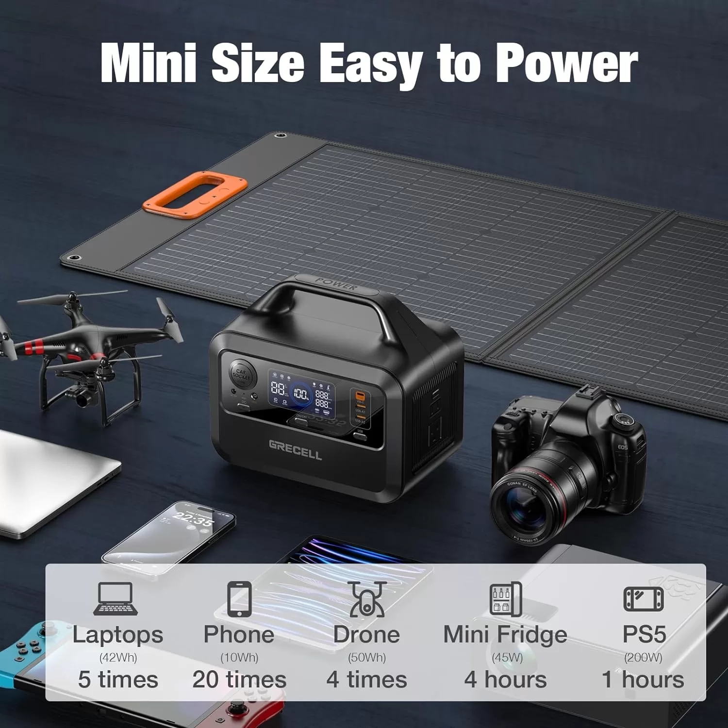 GRECELL Portable Power Station 300W, 230Wh LiFePO4 (LFP) Battery