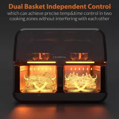 CROWNFUL 8 Quart Air Fryer, 8 in 1 Dual Basket with Independent Temperature Control(50+ Recipes), 1700W, Black
