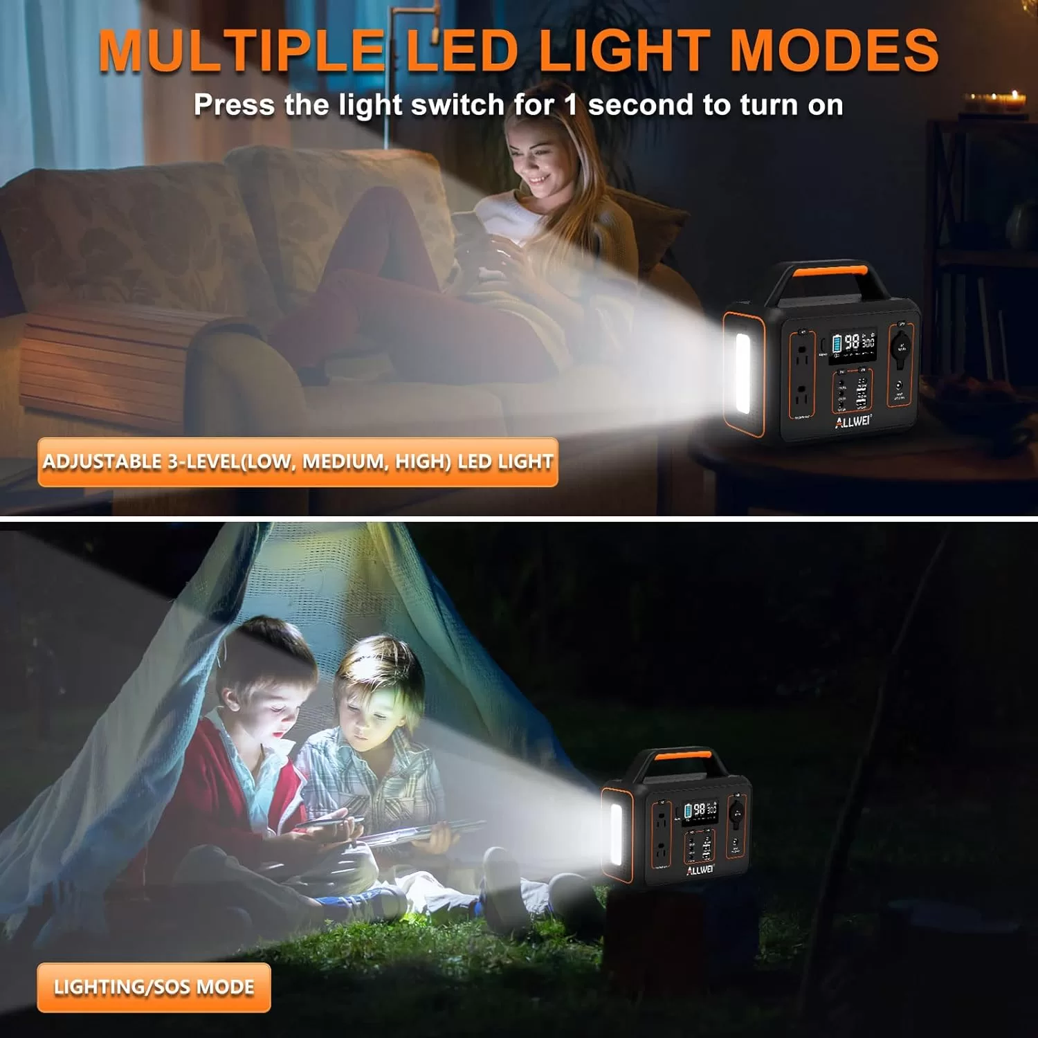 ALLWEI Portable Power Station 300W(Peak 600W), 280Wh Solar Generator with USB-C PD60W