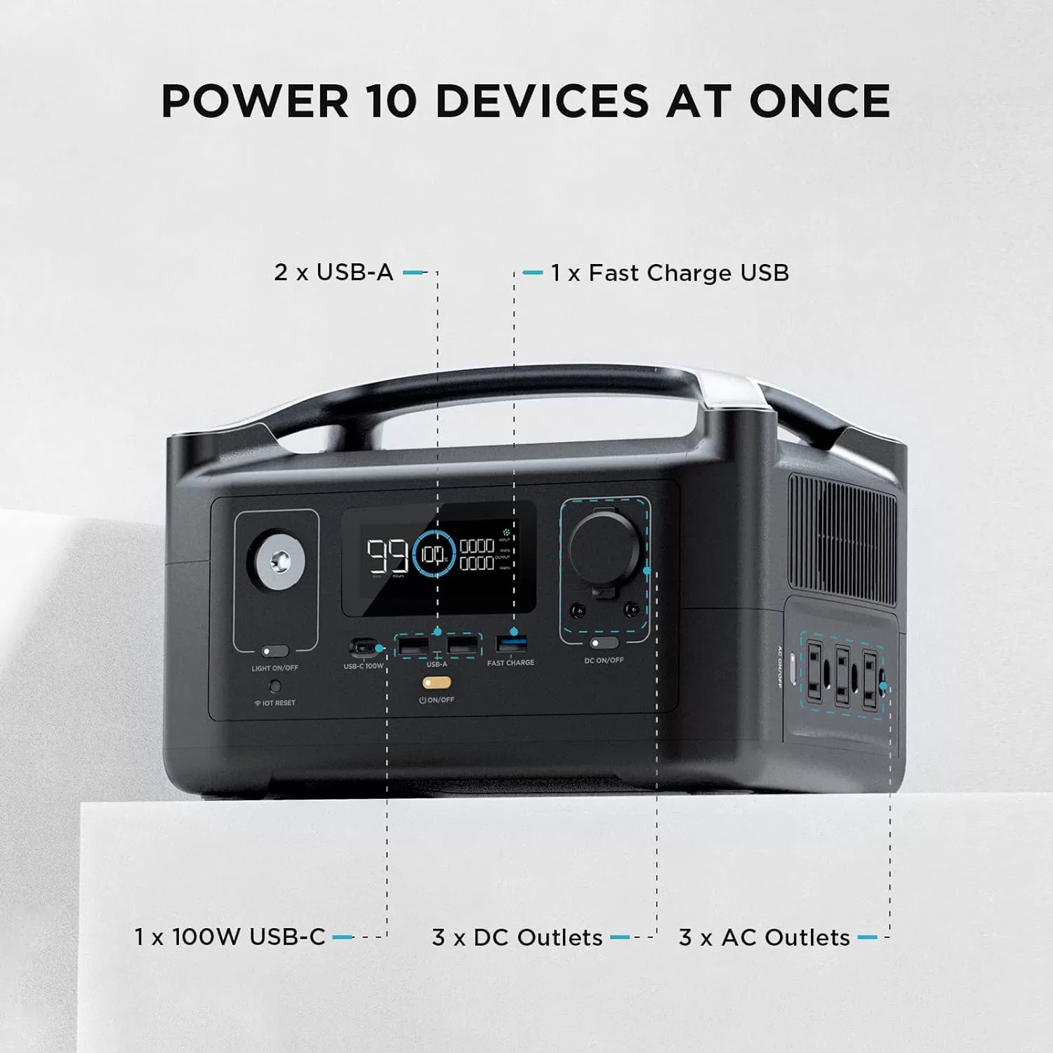 EF ECOFLOW RIVER 288Wh Portable Power Station,3 x 600W(Peak 1200W) AC Outlets & LED Flashlight