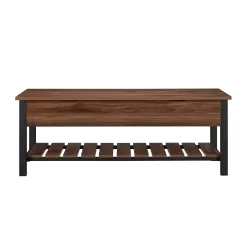Walker Edison Julian Rustic Farmhouse Lift Top Entry Bench with Bottom Rack, 48 Inch, Dark Walnut