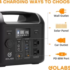 GOLABS R300 Portable Power Station, 299Wh LiFePO4 Battery Backup with 300W Pure Sine Wave AC Peak 500W