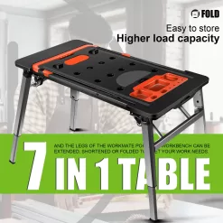 Evcitn 7 in 1 Folding Workbench with Wheels, Multipurpose Heavy Duty Workbench