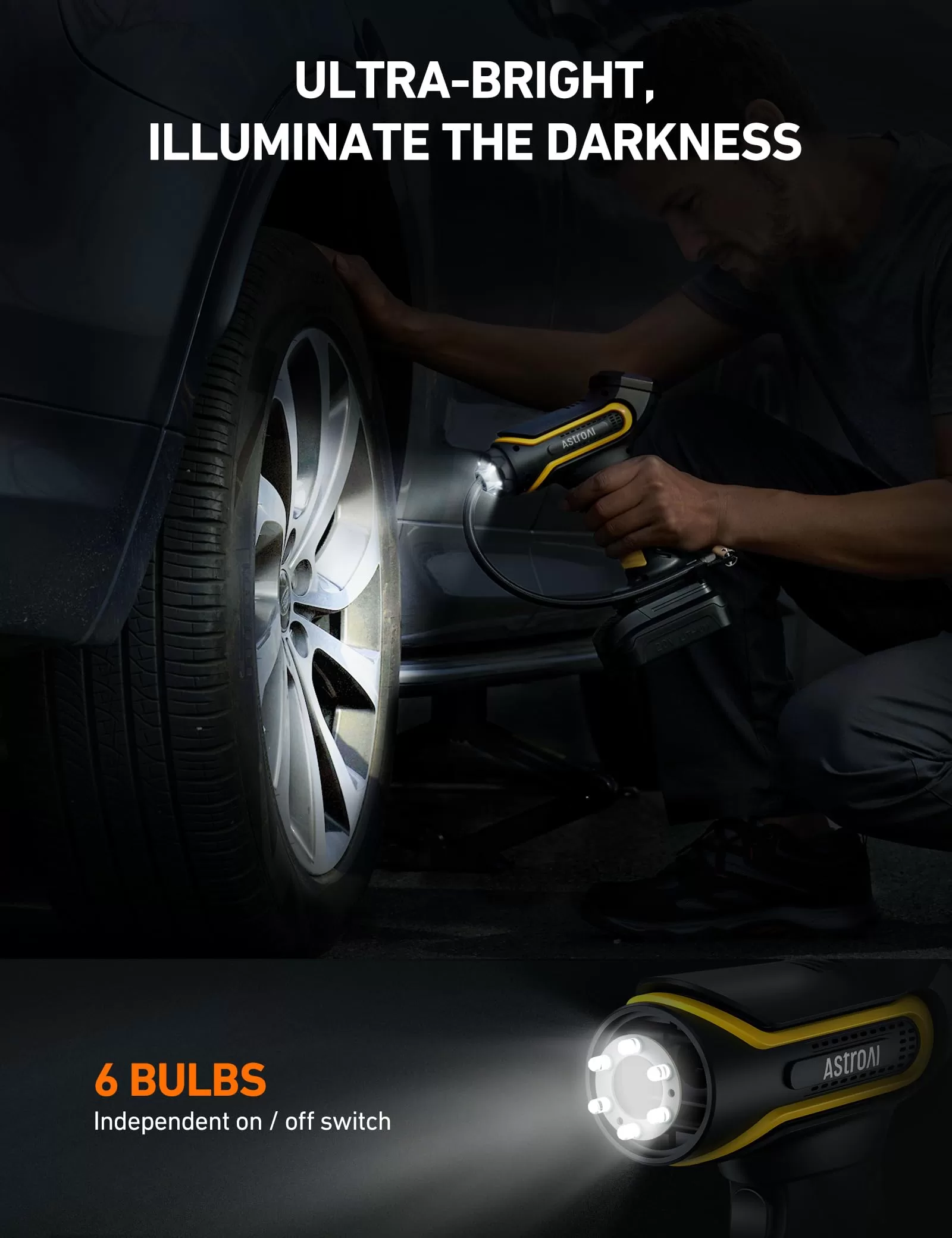 AstroAI Tire Inflator Air Compressor Cordless with 20V Rechargeable Li-ion Battery 150 PSI Portable Handheld Air Pump