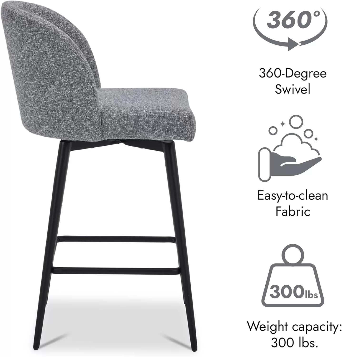 Watson & Whitely Counter Height Bar Stools Set of 3, 26" H Seat Height, Fabric in Grey (Multi-Colored)