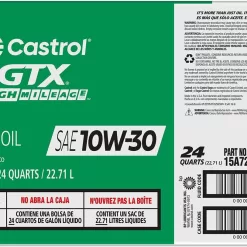 Castrol GTX High Mileage 10W-30 Synthetic Blend Motor Oil, 6 Gallon Enviro-Pack