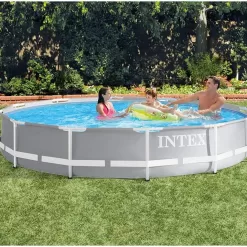 Intex 12 Foot Prism Frame Above Ground Swimming Pool w/ Pump & Pool Ladder