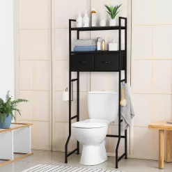 ETELI Over The Toilet Storage Cabinet with Fabric Drawers 3 Tier Bathroom Shelf Over Toilet Space - Black