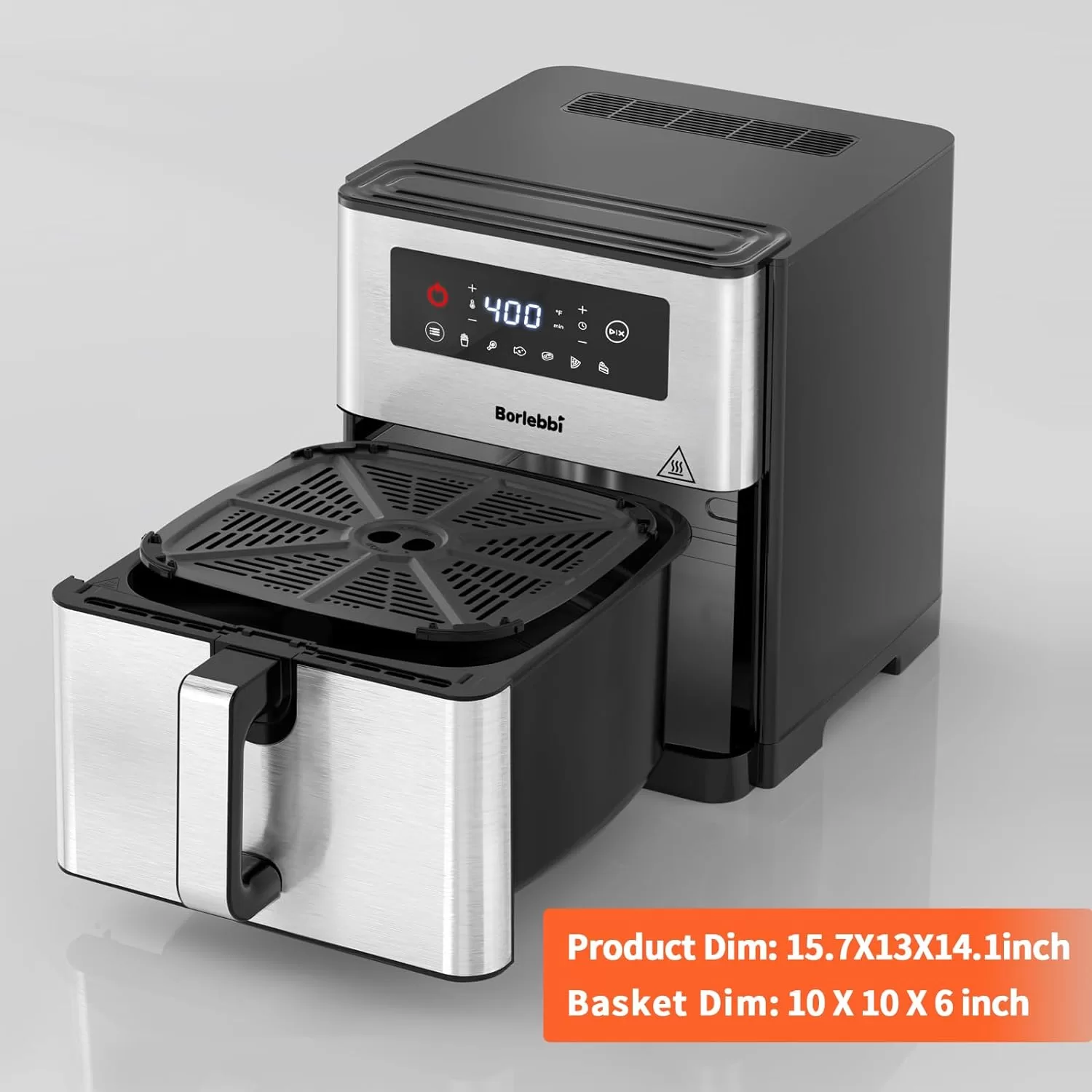 Borlebbi Air Fryer, 10 Quart Family Size Large Airfryer, 1700W, Stainless Steel
