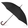 Totes Eco Auto Open Umbrella Classic Wooden J Stick Handle with Easy Grip - Black