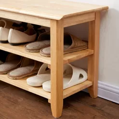 XKZG Storage Bench Wooden Shoe Bench Simple Style Wood Entryway Bench Shoe Rack (Natural,47.2