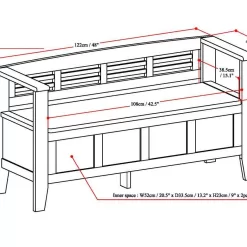SIMPLIHOME Adams SOLID WOOD 48 Inch Wide Contemporary Entryway Storage Bench with Safety Hinge