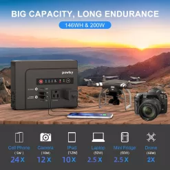 Powkey Portable Power Station 200W, 146Wh Portable Solar Generator Battery Pack
