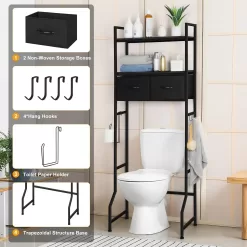 ETELI Over The Toilet Storage Cabinet with Fabric Drawers 3 Tier Bathroom Shelf Over Toilet Space - Black
