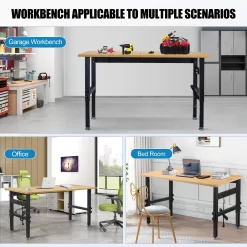 QYDS US Work Bench 47.2" x 23.6" Adjustable Workbench for Garage Rubber Wood Top Heavy-Duty Work Benches