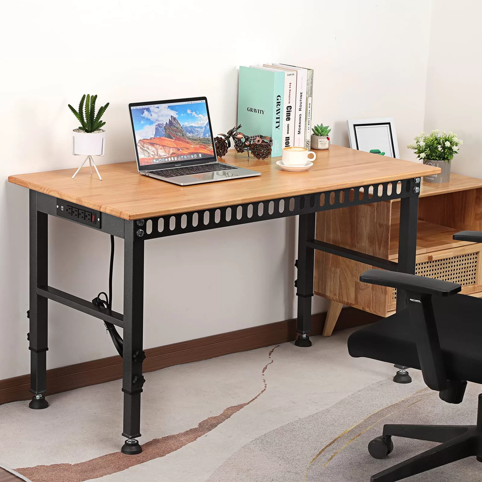 OLBRUS 48 "Adjustable Workbench with Power Outlet, Heavy Duty 2000 LBS Load Capacity Hardwood Workbench Suitable