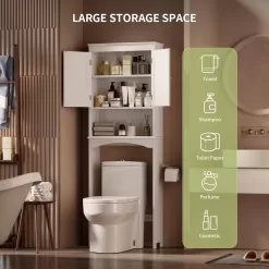 Gizoon Over The Toilet Storage Cabinet with Adjustable Shelf and Double Doors - White