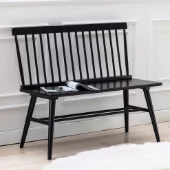 Duhome Elegant Lifestyle Duhome Entryway Bench, Black Dining Bench with Spindle Back Farmhouse Wood Windsor Bench