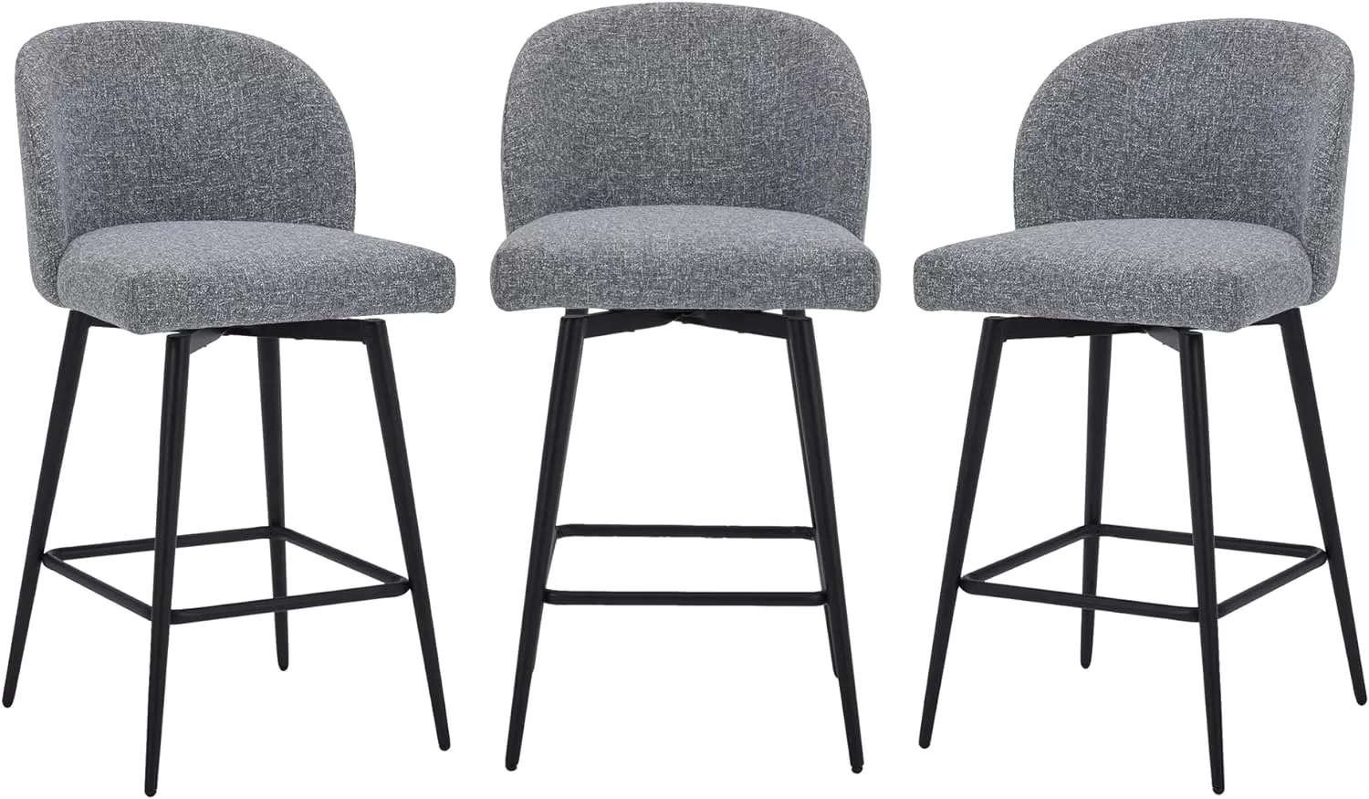 Watson & Whitely Counter Height Bar Stools Set of 3, 26" H Seat Height, Fabric in Grey (Multi-Colored)