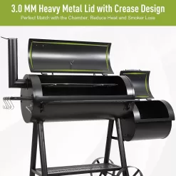 MFSTUDIO Heavy Duty Smoker, X-Large Charcoal Grill with Offset Smoker, 942 sq.in. Cooking Area, For Outdoor Camping Family & Friends Gathering, Black