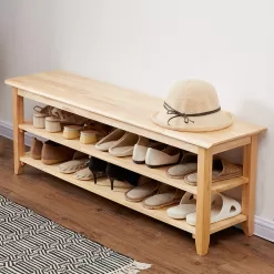 XKZG Storage Bench Wooden Shoe Bench Simple Style Wood Entryway Bench Shoe Rack (Natural,47.2