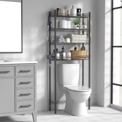 Hodonas Bathroom Organizer Over Toilet Storage, 4-Tier Toilet Shelf Bathroom Shelves Over Toilet, Gray