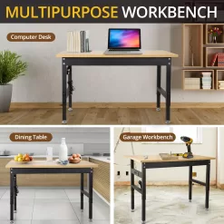 HONRISE Work Bench, Height Adjustable Workbench Heavy Duty Oak Wood Desktop Work Table