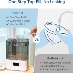 LEVOIT Humidifiers for Bedroom Large Room Home, (6L) Cool Mist Top Fill Essential Oil Diffuser, Gray