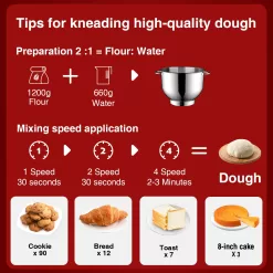 KUCCU Stand Food Mixer, 6.5 Qt 660W, 6-Speed Tilt-Head , Kitchen Electric Mixer with Stainless Steel Bowl (6.5-QT, Red)