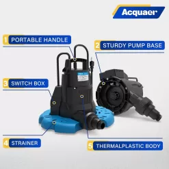 Acquaer 1/4 HP Automatic Swimming Pool Cover Pump, 115 V Submersible