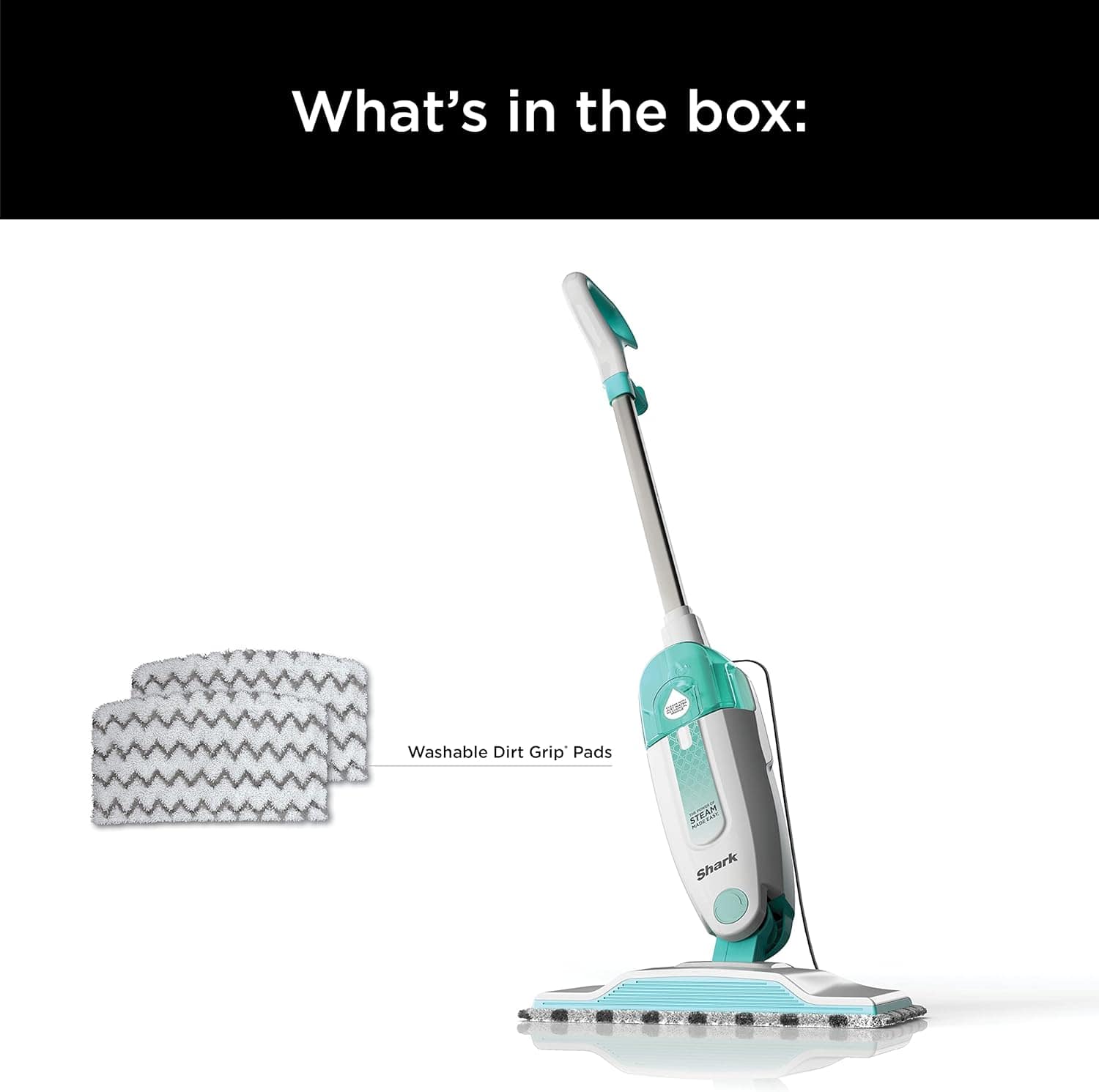 Shark S1000 Steam Mop with 2 Dirt Grip Pads, Lightweight, White/Seafoam - Image 3