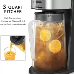 wirsh Iced Tea Maker with 85 Ounce Pitcher, Strength Control and Reusable Filter, Black