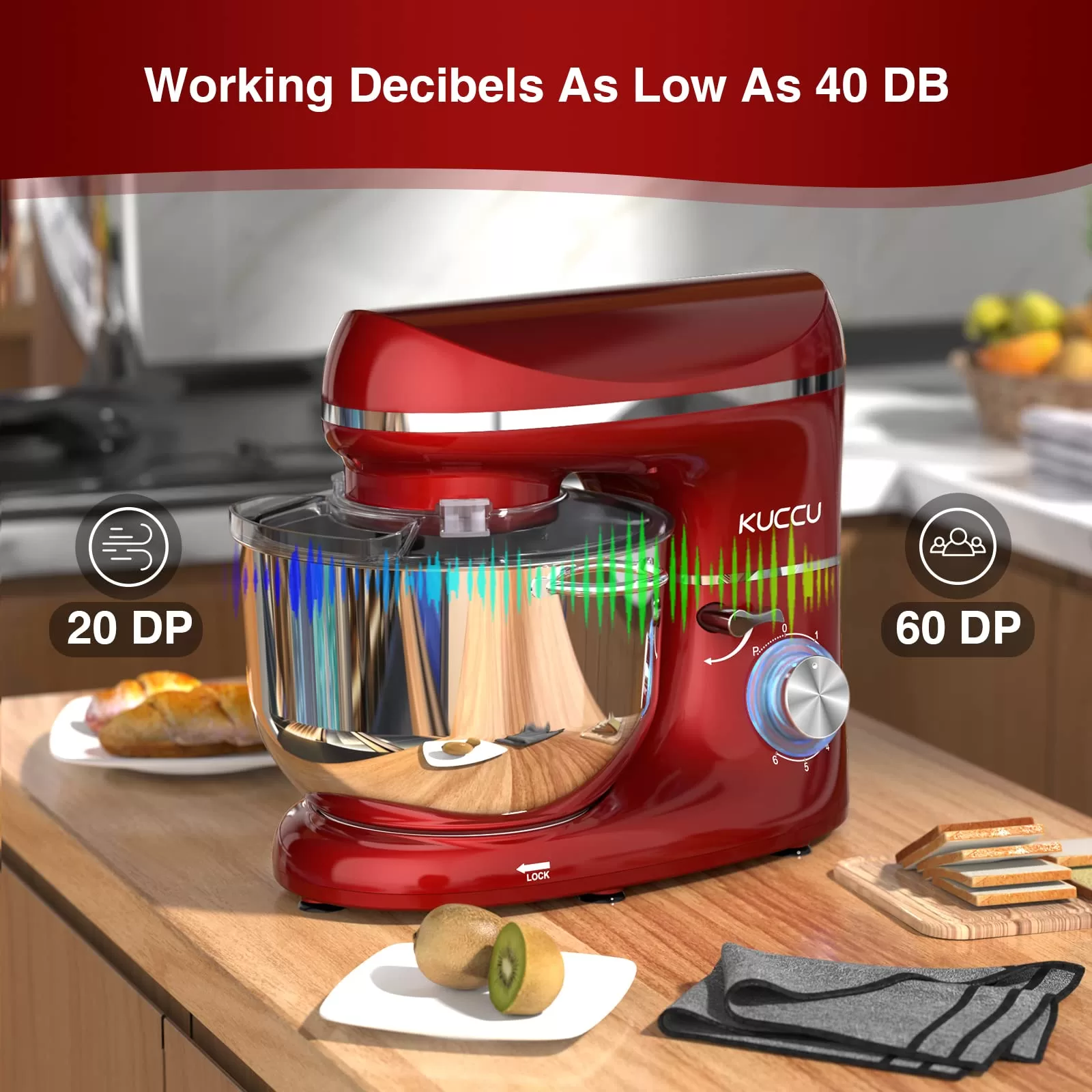 KUCCU Stand Food Mixer, 6.5 Qt 660W, 6-Speed Tilt-Head , Kitchen Electric Mixer with Stainless Steel Bowl (6.5-QT, Red)
